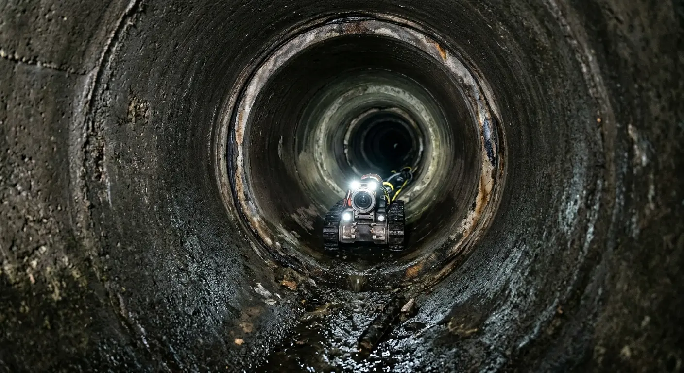 Robotic sewer camera inspecting pipe interior for Drain Snake Service in Visalia